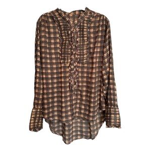 Free People FP One Plaid  Miles Tuxedo Shirt Tunic Flowy Women's Size Small READ